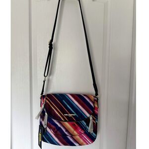 Karl Lagerfeld Paris Multicolor Stripe Nylon Crossbody Bag NWT